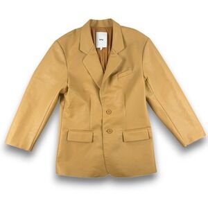 Khy Faux Leather Blazer Women S Mustard Tan Oversized 2-Button Front Long Sleeve
